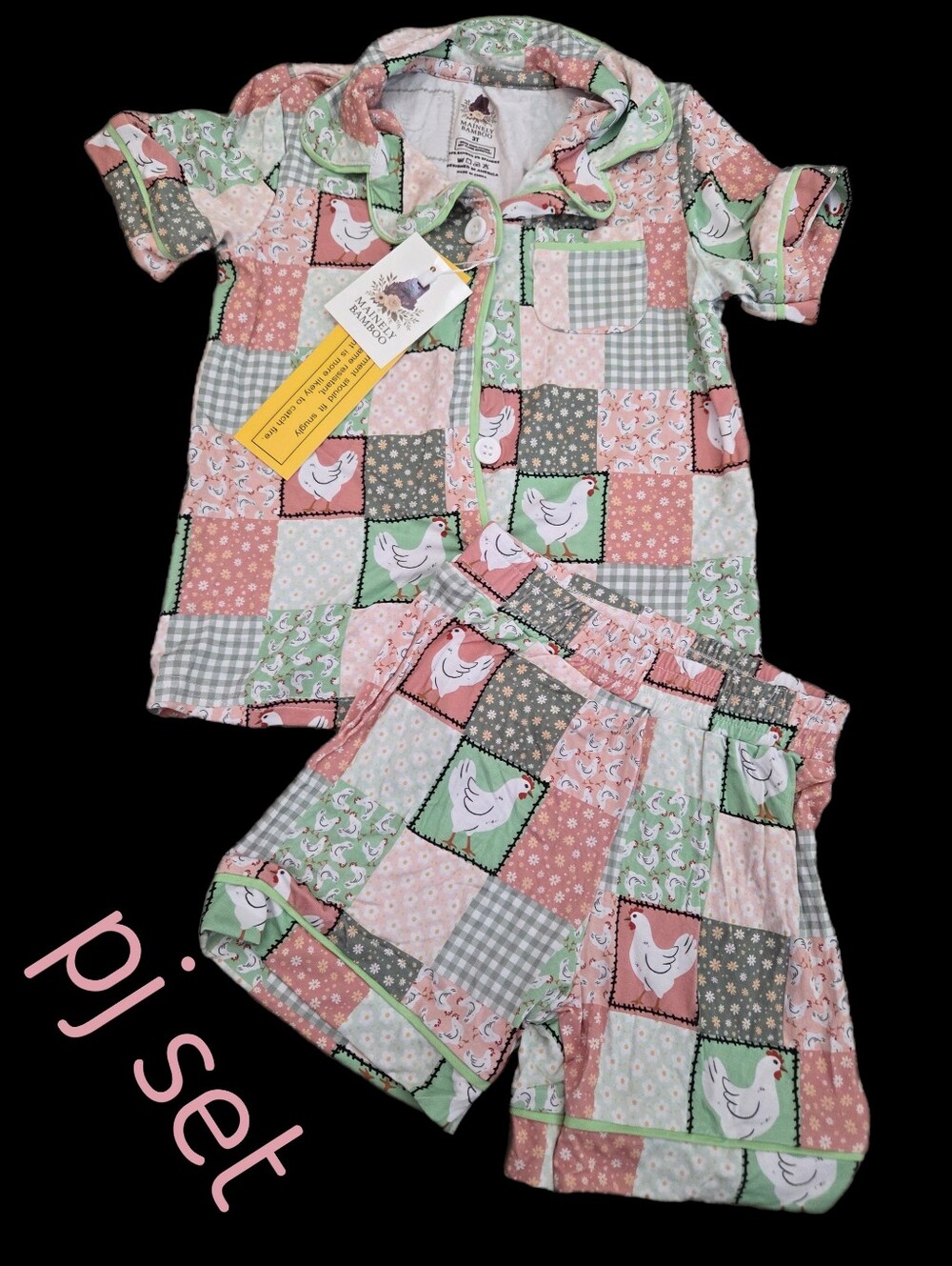 New Bamboo 2pc chicken patchwork pajama set Girls